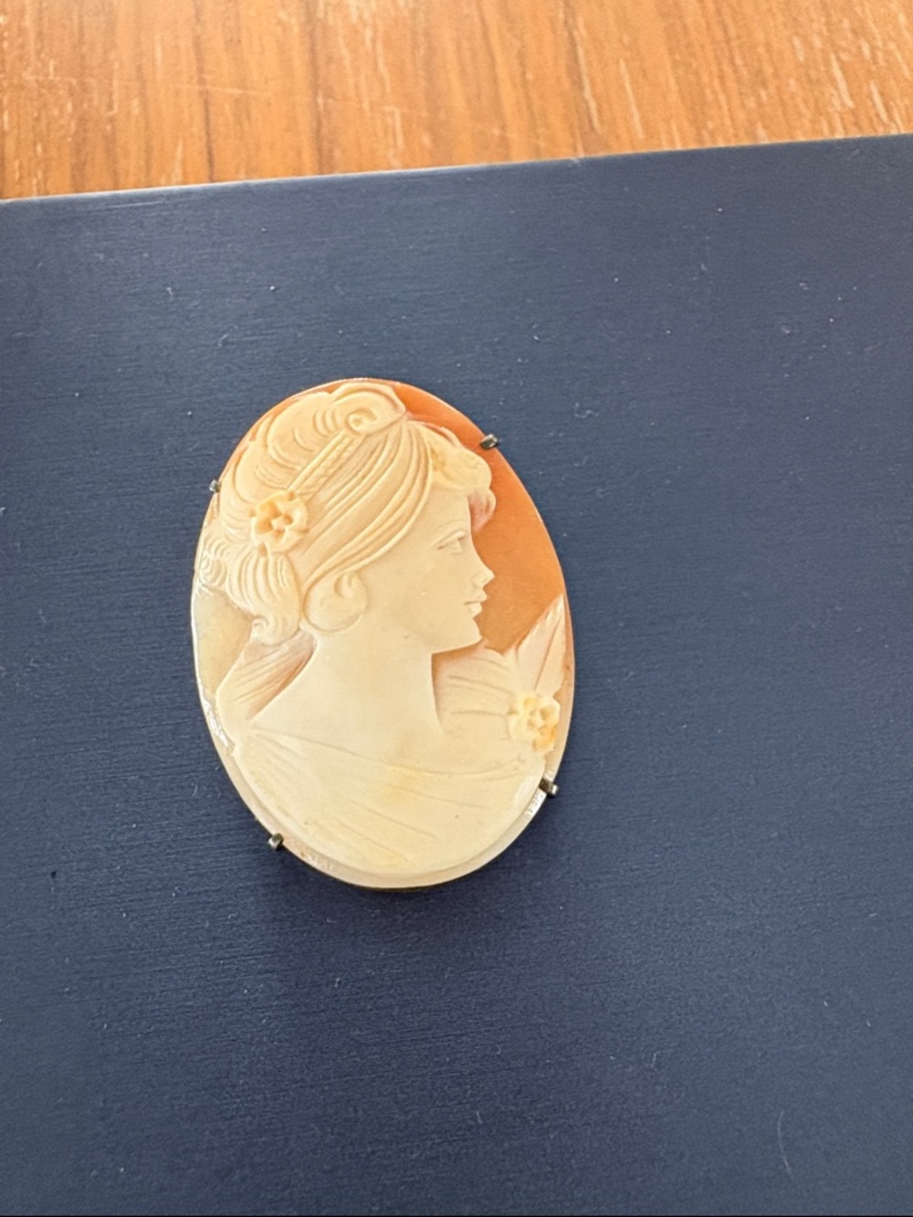 Carved Cameo Portrait Brooch in Cream and Tan